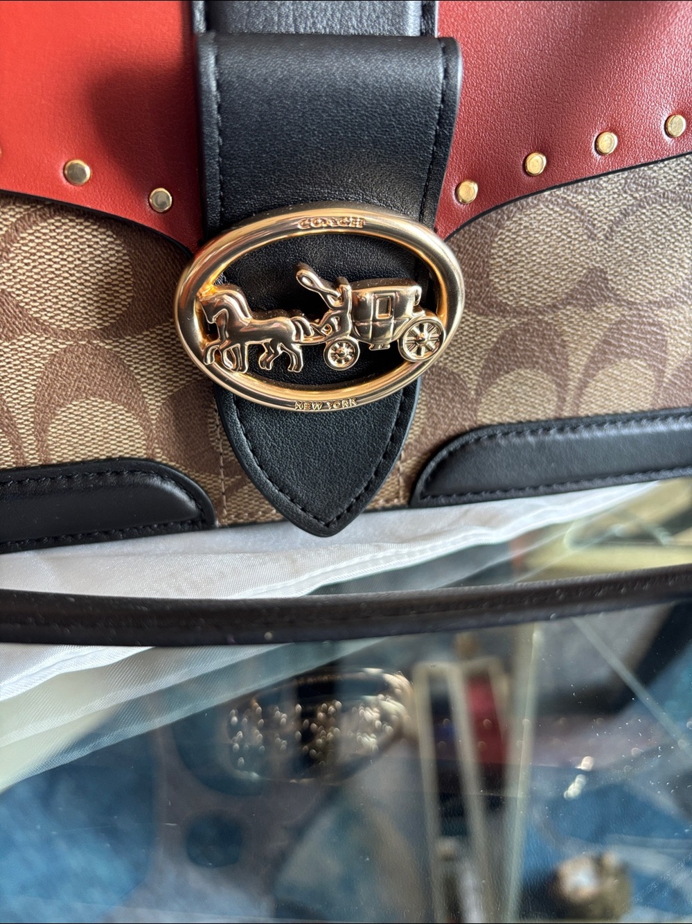 Coach Signature Shoulder Bag with Terracotta and Black Leather Accents - Picture 10 of 12